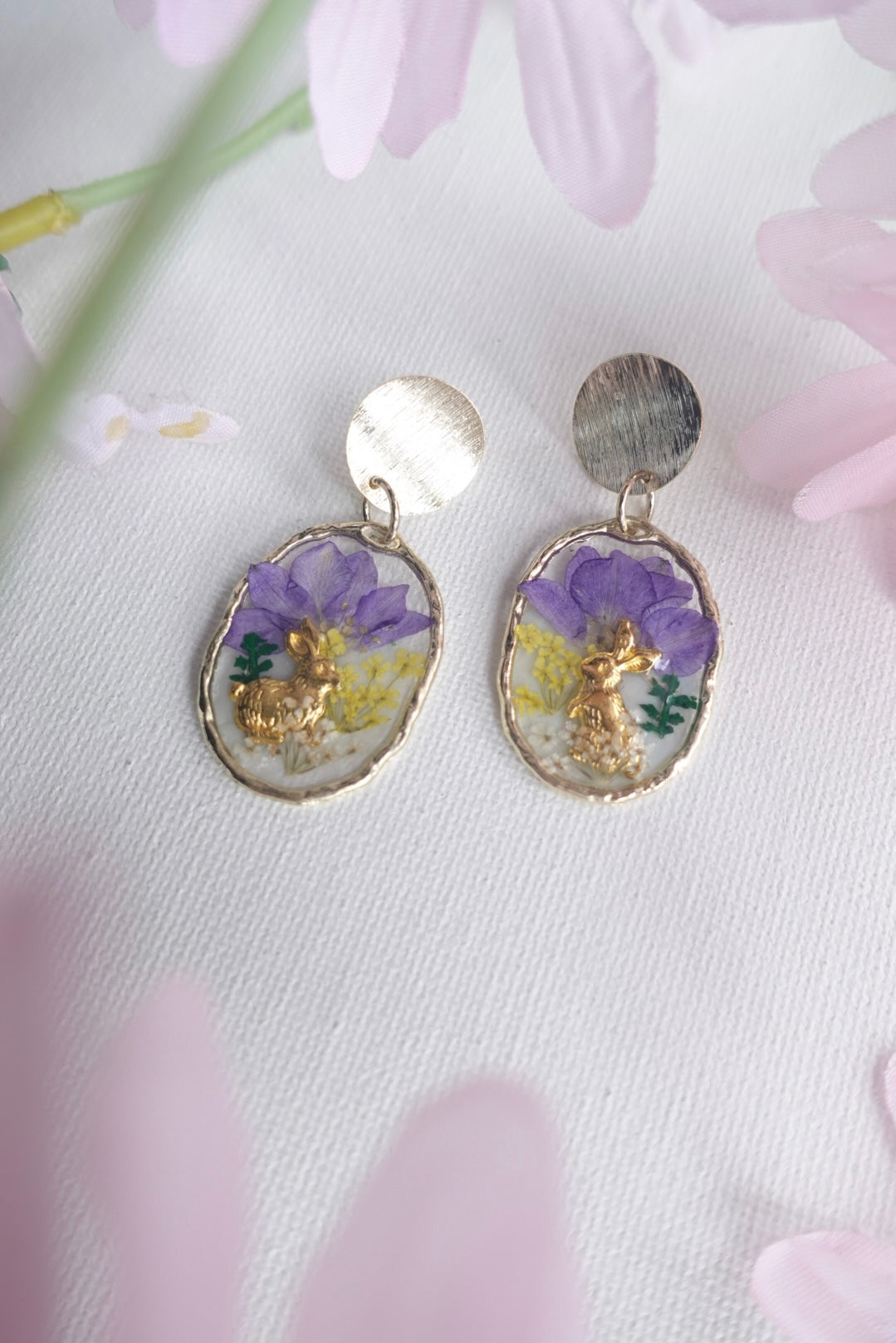RE1414 | Easter Bunny Garden Real Flower Earrings