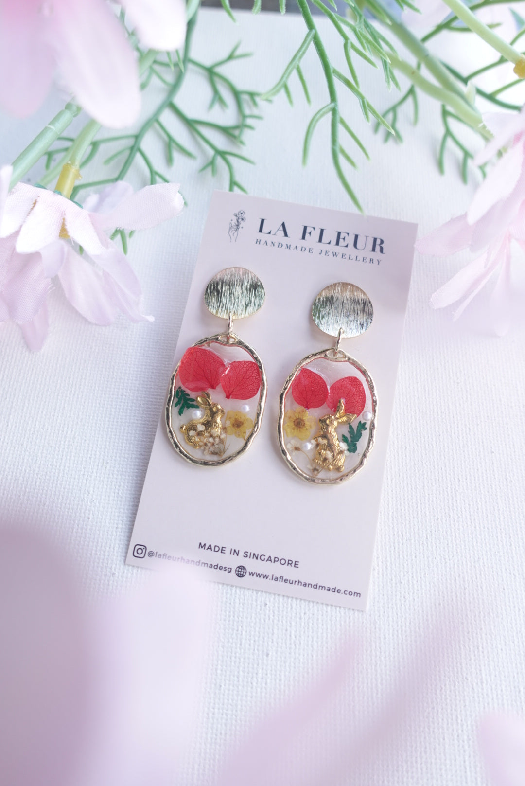 RE1416 | Easter Bunny Garden Real Flower Earrings