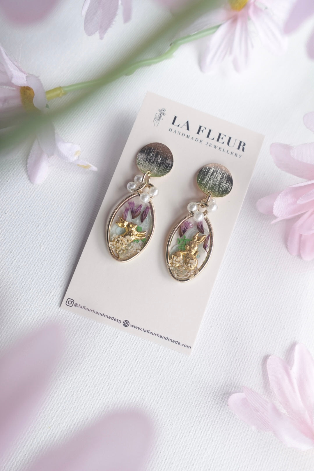 RE1415 | Easter Bunny Garden Real Flower Earrings