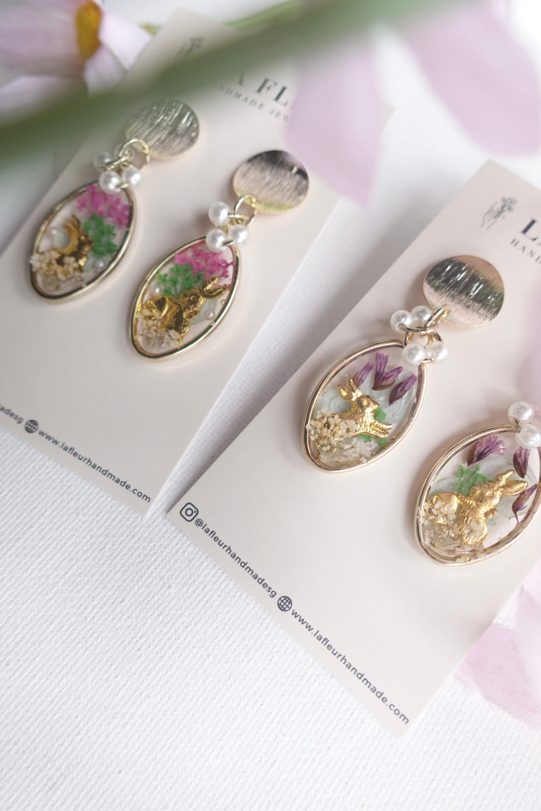 RE1415 | Easter Bunny Garden Real Flower Earrings