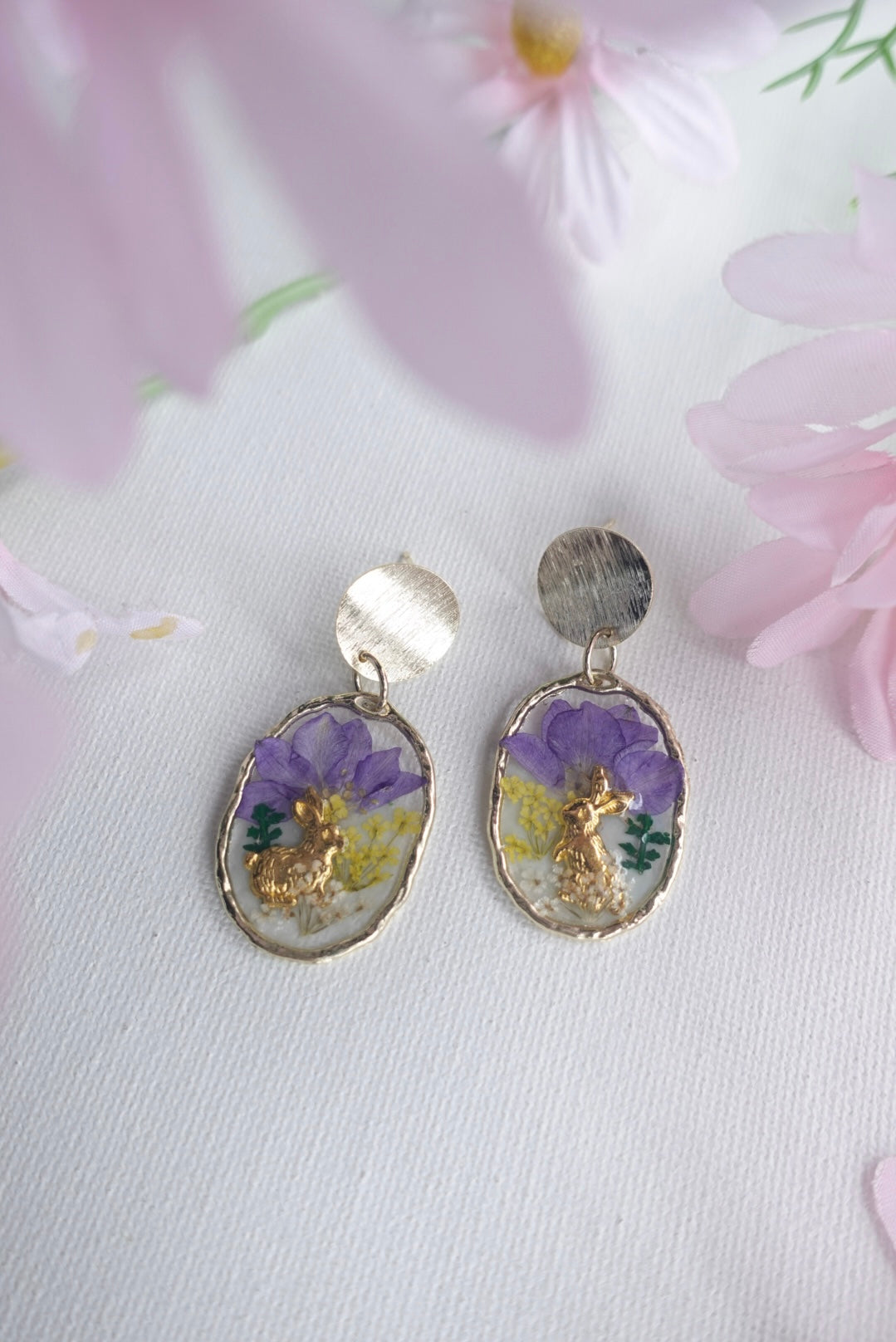 RE1414 | Easter Bunny Garden Real Flower Earrings