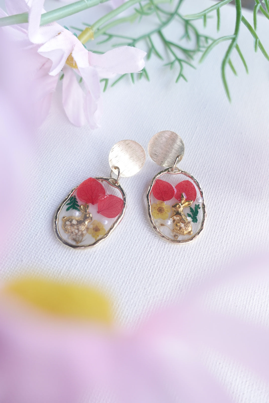 RE1416 | Easter Bunny Garden Real Flower Earrings
