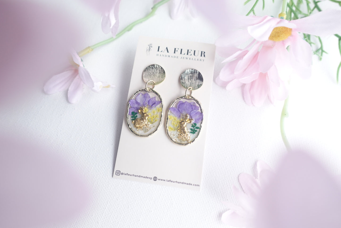 RE1414 | Easter Bunny Garden Real Flower Earrings