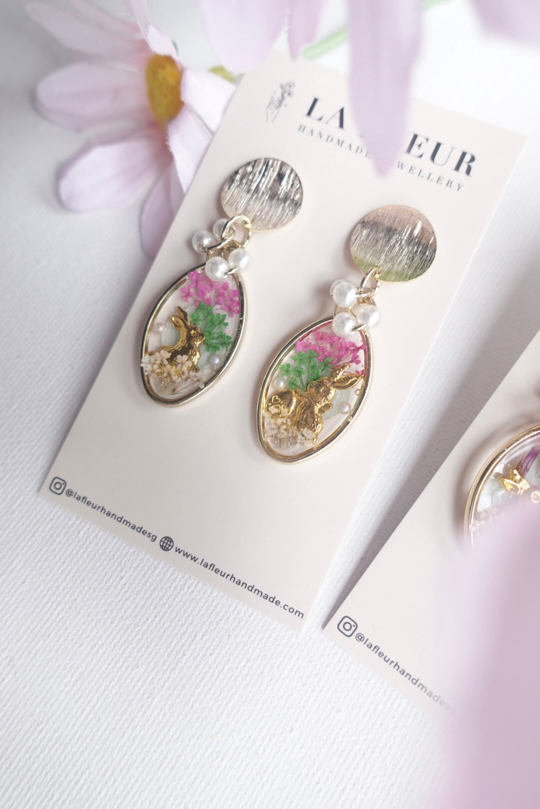 RE1415 | Easter Bunny Garden Real Flower Earrings