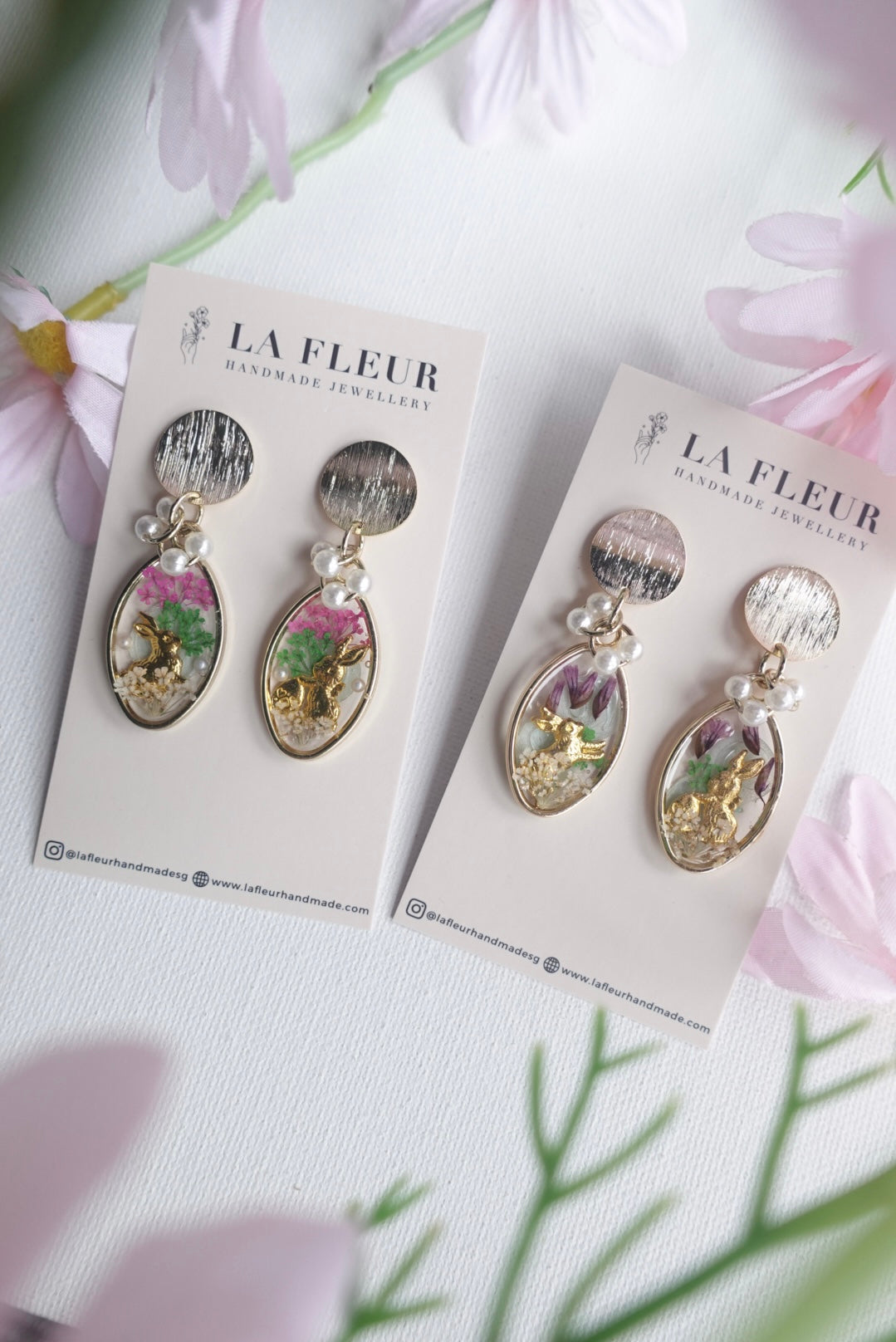 RE1415 | Easter Bunny Garden Real Flower Earrings