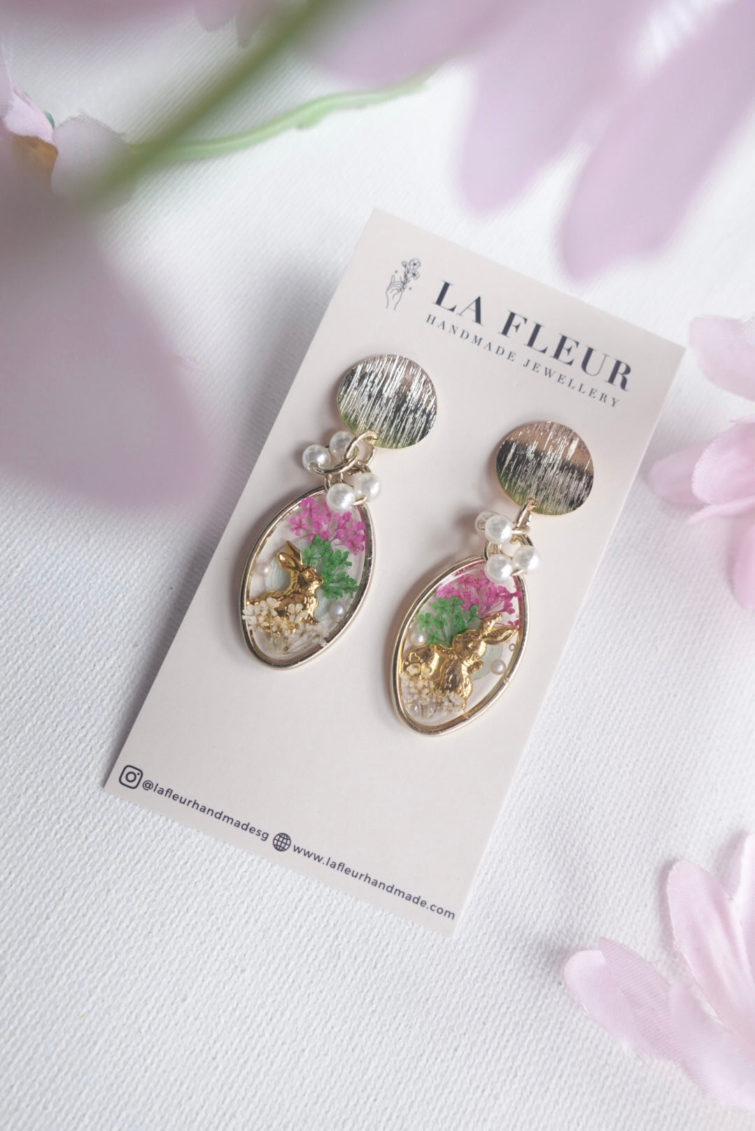 RE1415 | Easter Bunny Garden Real Flower Earrings