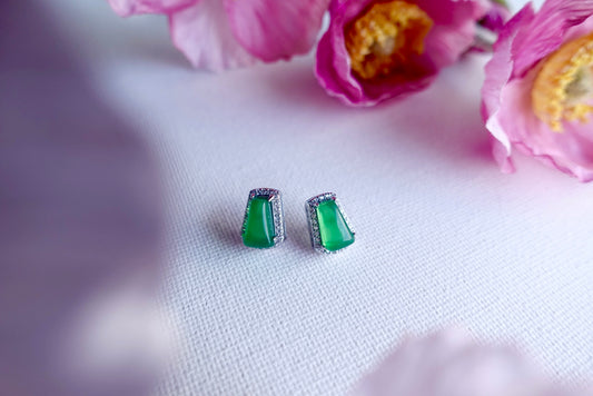 E2203 | Type A Green Cabochon Jade Earrings