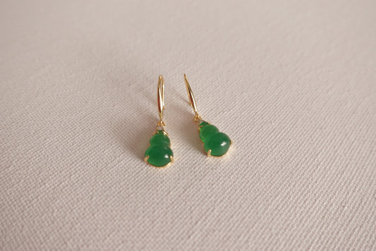 E2187 | Type A Green Cabochon Jade Hu Lu Earrings