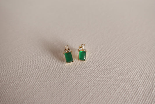 E2186 | Type A Green Cabochon Jade Earrings