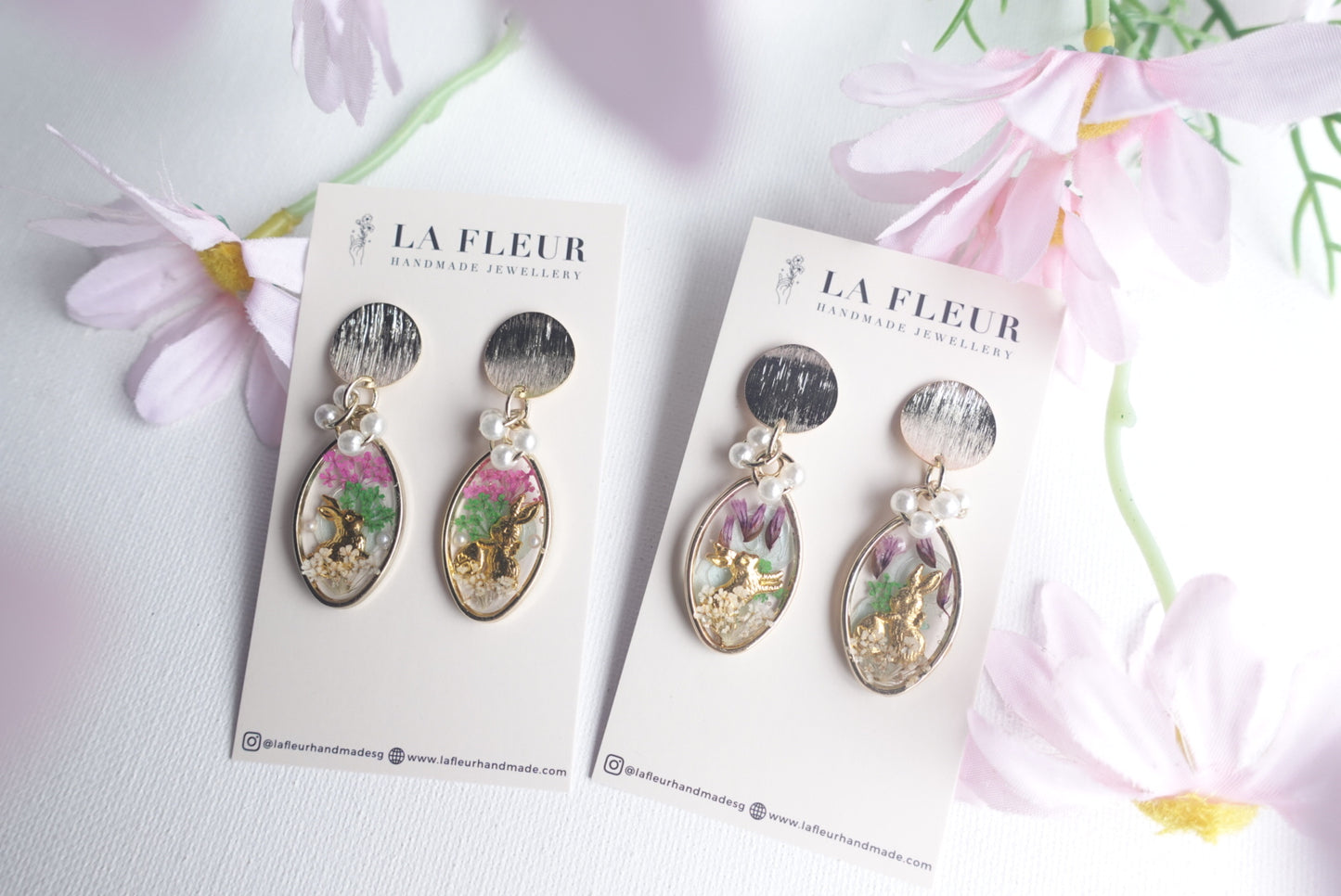 RE1415 | Easter Bunny Garden Real Flower Earrings