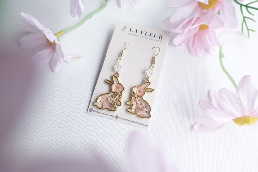 RE1367 | Easter Bunny Real Flower Earrings