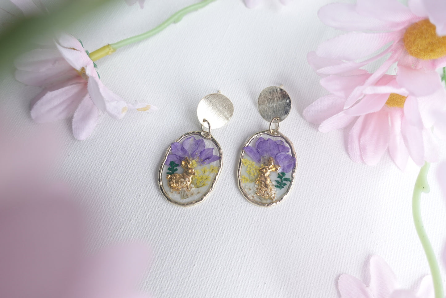 RE1414 | Easter Bunny Garden Real Flower Earrings