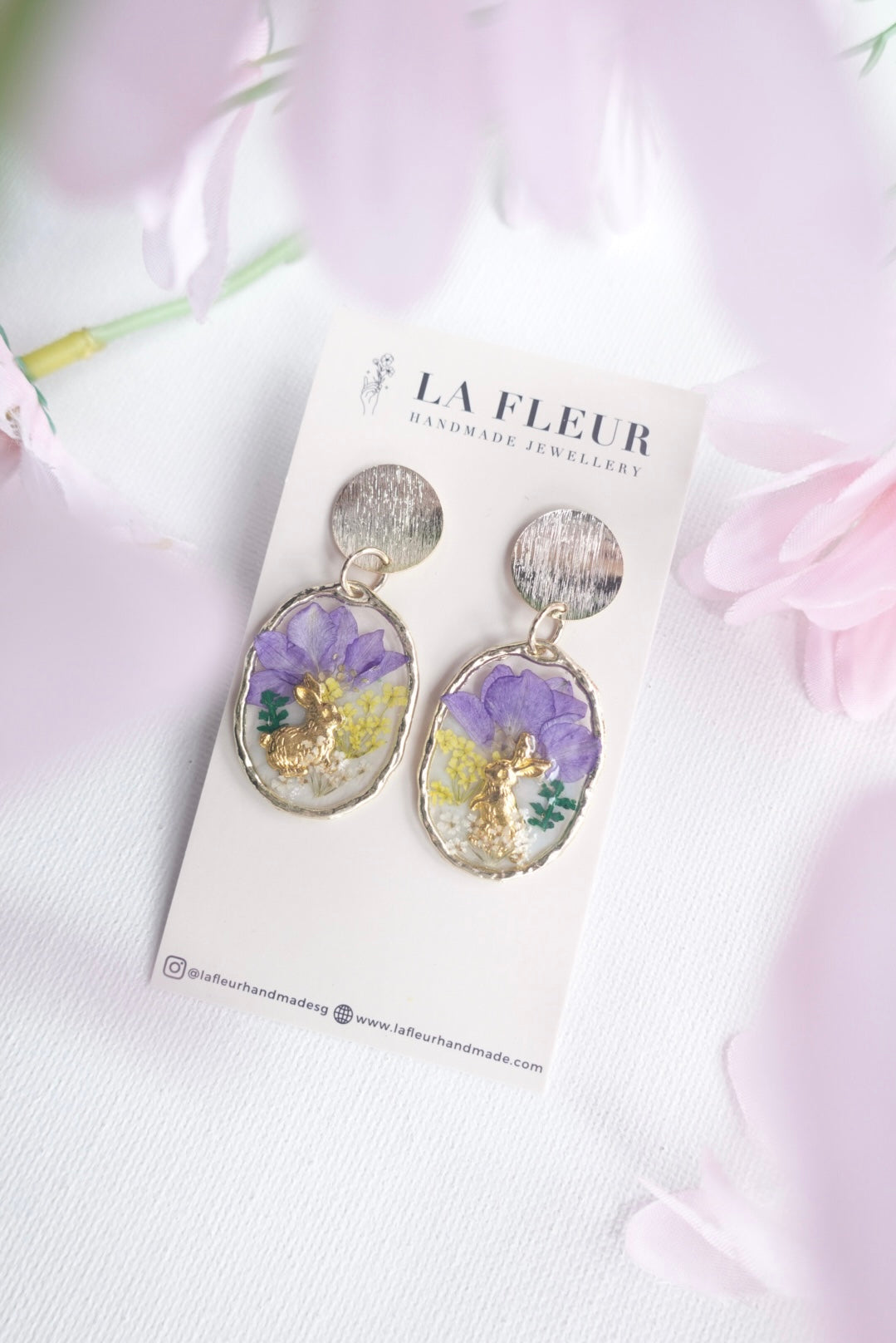 RE1414 | Easter Bunny Garden Real Flower Earrings