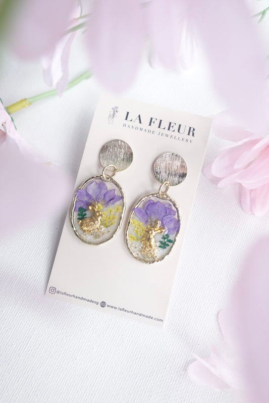 RE1414 | Easter Bunny Garden Real Flower Earrings