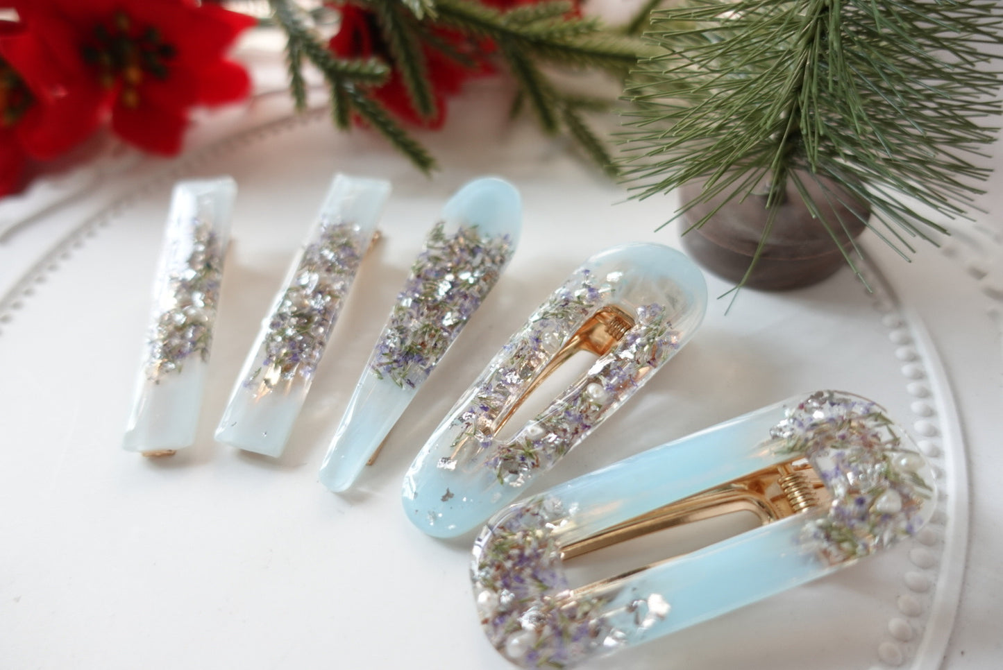 Snow Blue Christmas Hair Clip